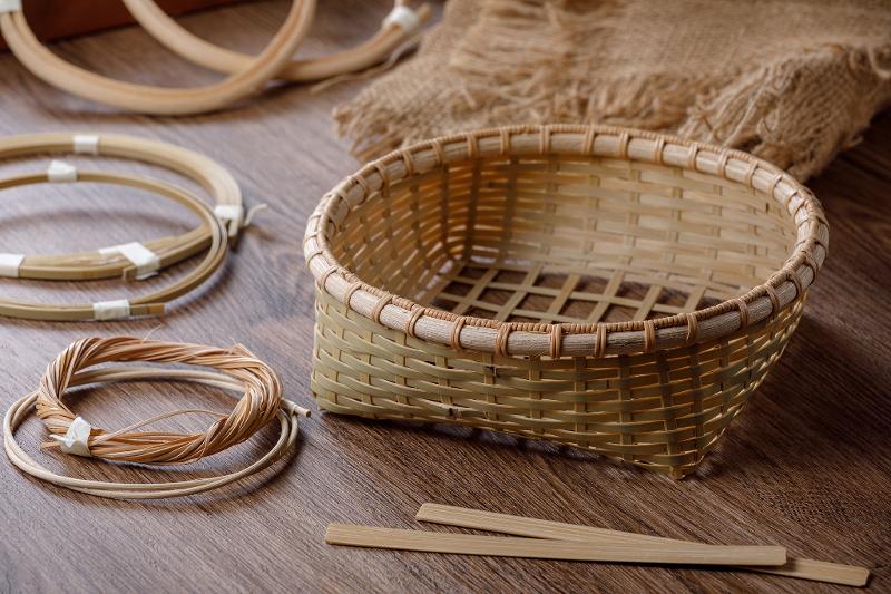四角孔纏繞竹編置物籃(DIY)，共3張